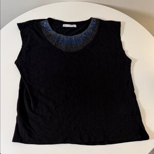 Chic Y2K Black Top with Blue Embellished Neckline